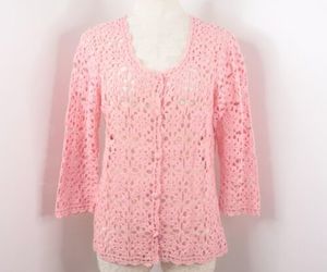 Roxie B Women&#39;s L Pink Crochet Ramie Cotton Open-Knit Cardigan Sweater, an item from the 'Someone get this girl a sweater.' hand-picked list