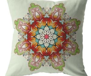 Decorative &amp; Durable 20" Orange Green Mandala Indoor Outdoor Zip Throw Pillow, an item from the 'Sink into a comfy new spot everyday.' hand-picked list
