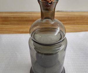 MCM smoky glass insert decanter; 3 piece set., an item from the 'Midcentury Barware Sets' hand-picked list