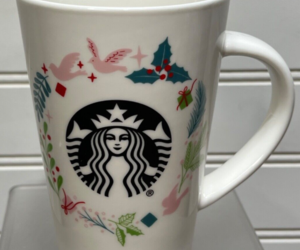 Starbucks Holiday Ceramic Coffee Mug 12 oz. Christmas Holly &amp; Doves, an item from the 'Christmas Mugs for Everyone' hand-picked list