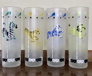 Libbey MCM Vintage Tom Collins Frosted Carousel Glasses- Set of 4, an item from the 'Midcentury Barware Sets' hand-picked list