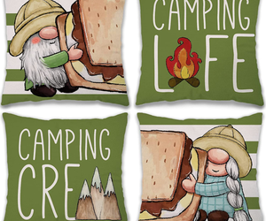 Camping Pillow Covers 18X18 Set of 4 Gnomes Campfire Camping Life Stripe Throw P, an item from the 'Sink into a comfy new spot everyday.' hand-picked list