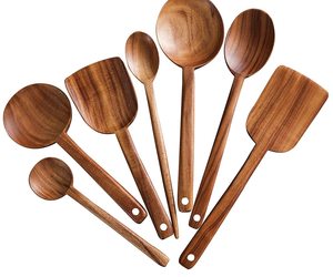 7Pcs Long Handle Wooden Cooking Utensil Set Non-Stick Pan Kitchen Tool, Wooden C, an item from the 'Good food is always prepared with good utensils' hand-picked list
