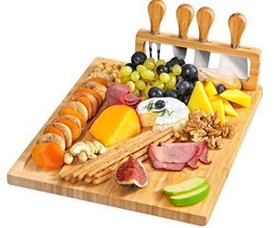 Bamboo Cheese Board&amp; Knife Set-Charcuterie Boards Set &amp; Cheese Platter + Drawers, an item from the 'Good food is always prepared with good utensils' hand-picked list