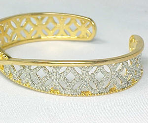 CUFF BRACELET with Diamond Accent in 14K GOLD Vermeil on STERLING- 2 Tone Design, an item from the 'It&#39;s a Formal Affair' hand-picked list