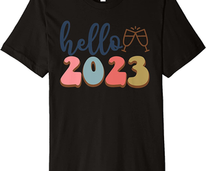 Hello 2023 Retro Groovy Happy New Year Eve Party Decorations T-shirt, Sweatshirt, an item from the 'Happy New Year 2023 ' hand-picked list