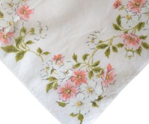 Vtg Shabby Handkerchief Pink Floral Hankie White Victorian Cottagecore Prairie, an item from the 'Victorian Elegance' hand-picked list