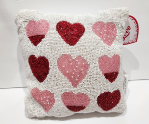 Valentines Day Red Pink Hearts Beaded Throw Pillow Home Decor 12x12&quot;, an item from the 'Pillow Talk' hand-picked list