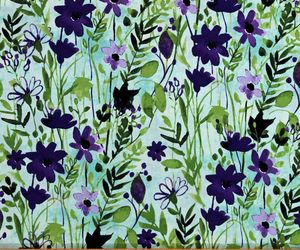 Cotton Flowers Purple Floral on Light Aqua Painted-Loo Fabric Print BTY D654.11, an item from the 'Spring is in the Air' hand-picked list