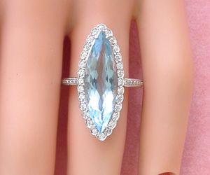 ESTATE 5ct MARQUISE AQUAMARINE .60ctw DIAMOND WHITE 18K LONG COCKTAIL RING, an item from the 'Aquamarine - March’s Birthstone ' hand-picked list
