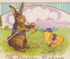 BARGAIN BIN Brown Rabbit &amp; Soldier Chick With Swords Antique Easter Postcard, an item from the 'Egg-cited for Easter?' hand-picked list
