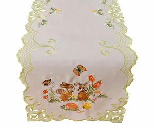 Tabletops Easter Bunnies Decorative Table Runner 16 x 72 Embroidered White/Green, an item from the 'Egg-cited for Easter?' hand-picked list