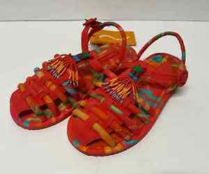 Farm Rio Red Vibrant Tropical Tube Beaded Tassel Strappy Sandal Womens Size 7, an item from the 'I Have Enough Sandals, Said No One Ever' hand-picked list