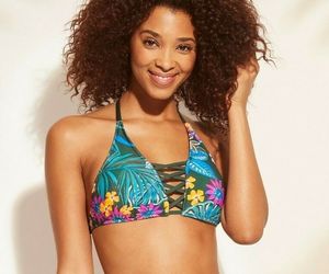 Shade &amp; Shore NWT Halter Swimsuit Bikini Top ~ Sz S ~ Green Tropical Floral, an item from the 'Life is better in a bikini' hand-picked list