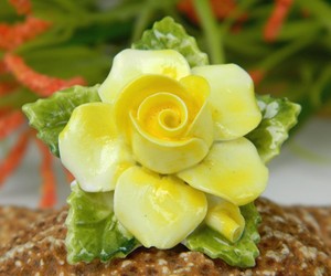 Vintage Yellow Porcelain Blooming Rose Flower Brooch Pin England , an item from the 'Chocolates, Diamonds &amp; Roses' hand-picked list