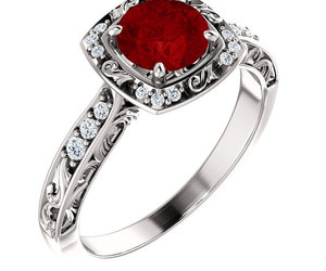 Antique Halo Diamond &amp; Ruby 14K White, Rose or Yellow Gold Engagement Ring , an item from the 'The Sweetest Ring' hand-picked list