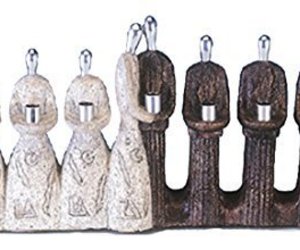 Contemporary Menorah &quot;Best Friends&quot; Stone and Pewter [Kitchen], an item from the 'Menorah Collection' hand-picked list