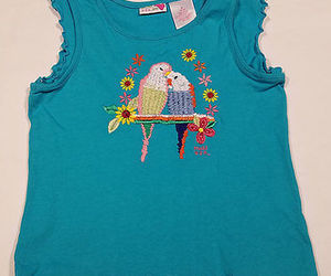 MUDD GIRLS MEDIUM 10 12 SHIRT PAIR OF EMBROIDERED PARAKEET LOVE BIRDS BLUE TOP, an item from the 'Birds of a Feather....' hand-picked list