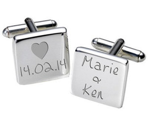 Personalised date and names square silver palted cufflinks in luxury chrome box, an item from the 'Valentines Day Gifts and Decor' hand-picked list
