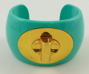 COACH Turquoise Gold Plate Turnlock CUFF BRACELET -Stunning Statement -FREE SHIP, an item from the 'Shades of Turquoise' hand-picked list