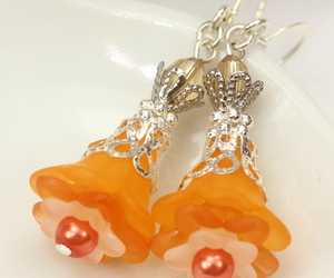 Orange Lily Earrings, Orange Flower Dangles, Summer Earrings, Bridesmaids Gifts, an item from the 'Orange Twist / Orange Tang' hand-picked list