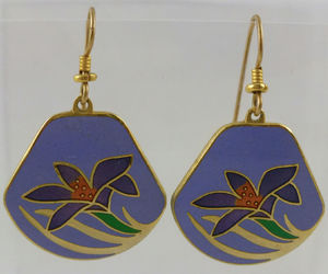 LAUREL BURCH &quot;LILY&quot; Blue Purple Green Enamel Gold-Tone Drop Dangle EARRINGS, an item from the 'Floral Jewelry for Spring' hand-picked list