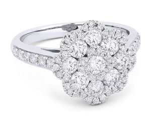1.27 ct Round Cut Diamond Pave Right-Hand Flower Fashion Ring in 18k White Gold, an item from the 'The Sweetest Ring' hand-picked list