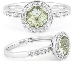 1.45ct Checkerboard Green Amethyst Round Cut Diamond Halo Ring 14k Gold Setting, an item from the 'The Sweetest Ring' hand-picked list