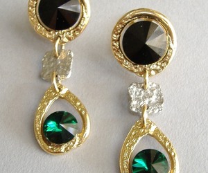 Emerald Green Black Crystal Earrings Gold Silver Unique Clip-on Dangle , an item from the 'It's a Formal Affair' hand-picked list