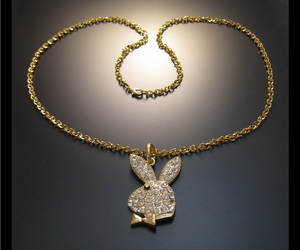 PLAYBOY BUNNY Pendant with Clear Rhinestone Crystal in GoldTone and 30&quot; NECKLACE, an item from the 'Bunny Babies' hand-picked list