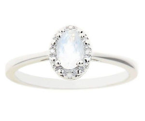 MOONSTONE DIAMOND HALO ENGAGEMENT RING OVAL SHAPE 925 STERLING SILVER .55 CARATS, an item from the 'The Sweetest Ring' hand-picked list