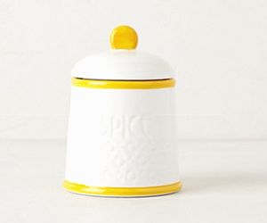 Anthropologie Striped Spice Jar Container Yellow &amp; White Stoneware One NIB, an item from the 'The Spice is Right' hand-picked list
