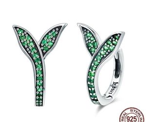 Women 925 Sterling Silver Earrings Spring Collection Flower Buds Green CZ Hoop, an item from the 'Green is the Color of Spring and St Patty's Day' hand-picked list