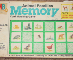 MEMORY GAME ANIMAL FAMILIES 1980 MILTON BRADLEY #4020 MADE IN USA COMPLETE, an item from the 'Puzzlemaster' hand-picked list