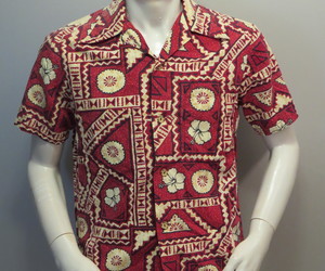 Vintage Hawaiian Aloha Shirt - Cotton Red Tribal Pattern by Ui Maikai - Men SM, an item from the 'Tropical Tops for Men' hand-picked list
