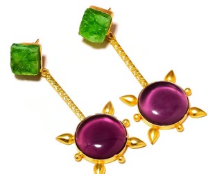 Cabochon Amethyst,Green Druzy Gemstone Gold Plated Handmade Drop Dangle Earrings, an item from the 'Unique Handmade &amp; Handcrafted Jewelry' hand-picked list