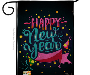 Popping Happy New Year Burlap - Impressions Decorative Garden Flag G166010-DB, an item from the 'Happy New Year 2023 ' hand-picked list
