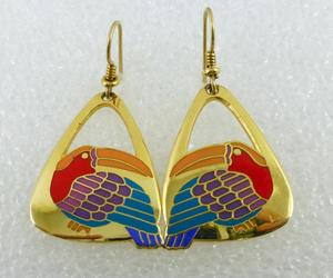 LAUREL BURCH "TOUCAN" BIRD Earrings - Yellow Red Purple Green Blue Enamel, an item from the 'Birds of a Feather....' hand-picked list