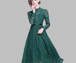 Green Flower Hollow Out Lace A line Dress Women 2019 Spring Stand Collar See Thr, an item from the 'Green is the Color of Spring and St Patty's Day' hand-picked list