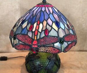 Quoizel Collectibles Dragonfly Stained Glass 14" Table Lamp vintage round green, an item from the 'Let There Be Light!' hand-picked list