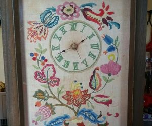 1966 Vintage Framed Hand Embroidered Clock 17" x 13" Floral, an item from the 'Time to Think of Those New Year Resolutions' hand-picked list
