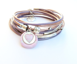 Silver heart pink leather wrap bracelet, bracelet for her, friendship bracelet, an item from the 'Tokens of Friendship' hand-picked list