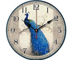 [Peacock] 14 Inch Vintage Wooden Wall Clock Decorative Silent Wall Clock #01, an item from the 'Pretty Peacocks' hand-picked list