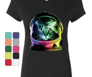 Space Cat Cotton T-Shirt Astronaut Kitten Neon Galaxy, an item from the 'Green is the Color of Spring and St Patty's Day' hand-picked list
