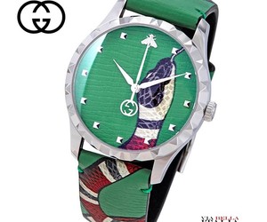 Gucci G-Timeless Green Leather Kingsnake Watch YA1264081 - RRP 980 USD, an item from the 'Green is the Color of Spring and St Patty's Day' hand-picked list