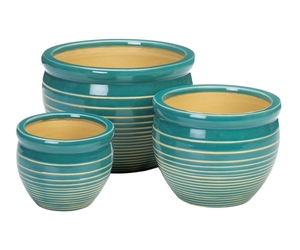 Blue And White Stripe Ceramic 3PC Planter Pot Set, an item from the 'Pretty Planters' hand-picked list