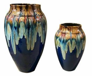 Copper With Blue Glaze Asian Fusion Indoor Outdoor  Planters Vase set of 2, an item from the 'Pretty Planters' hand-picked list