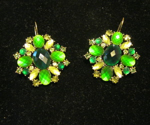 EMERALD GREEN Rhinestone and Glass Pierced EARRINGS in Gold-Tone - 1 3/4 inches, an item from the 'May is for Emeralds' hand-picked list