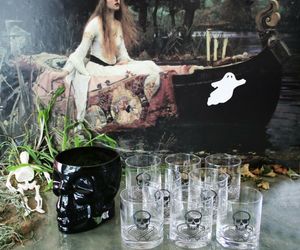 POTTERY BARN GLASS SKULL ICE BUCKET AND SKULL &amp; CROSSBONES GLASSES (8) - NIB, an item from the 'Halloween On Ice' hand-picked list