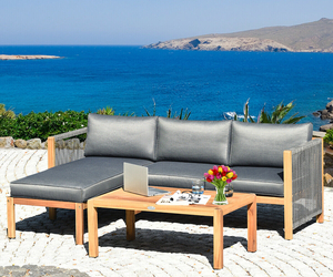 3 Piece Patio Acacia Sofa Set with Nylon Armrest - Size: 52" x 26" x 25", an item from the 'Summer Outdoor Furniture' hand-picked list